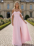 Chiffon Off the Shoulder Bridesmaid Dresses with Slit