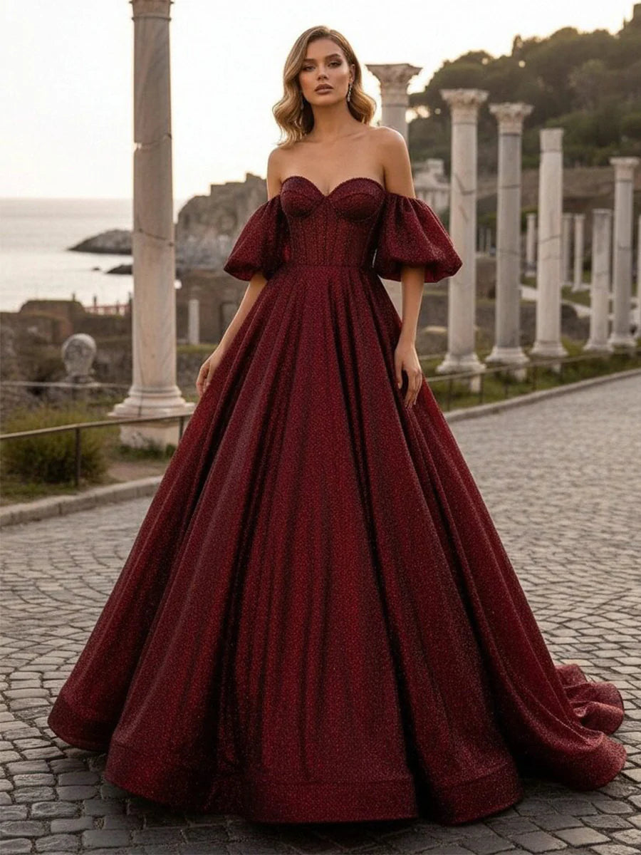 Taffla Ball Gown Off the Shoulder Rhinestone Prom Dresses