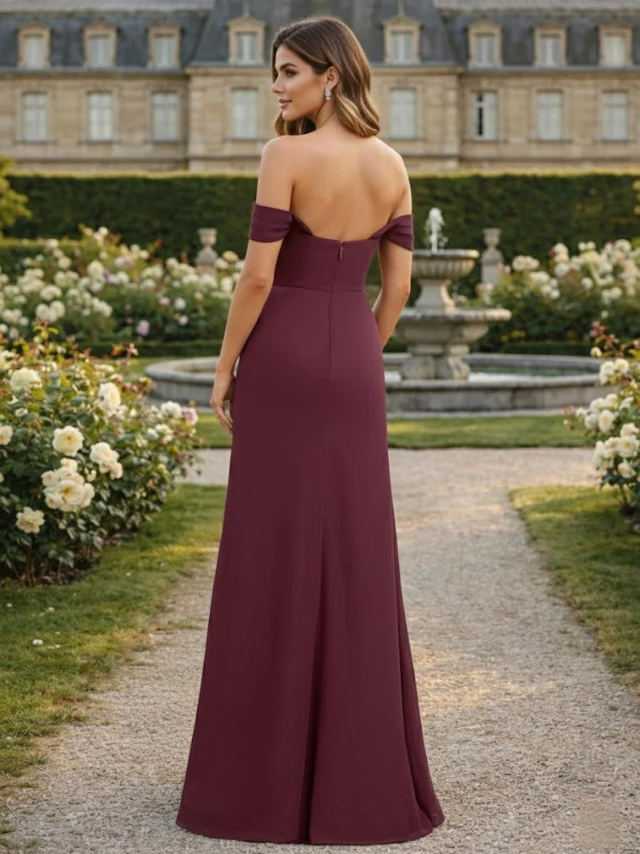 Chiffon Off Shoulder Bodycon Bridesmaid Dresses with Slit