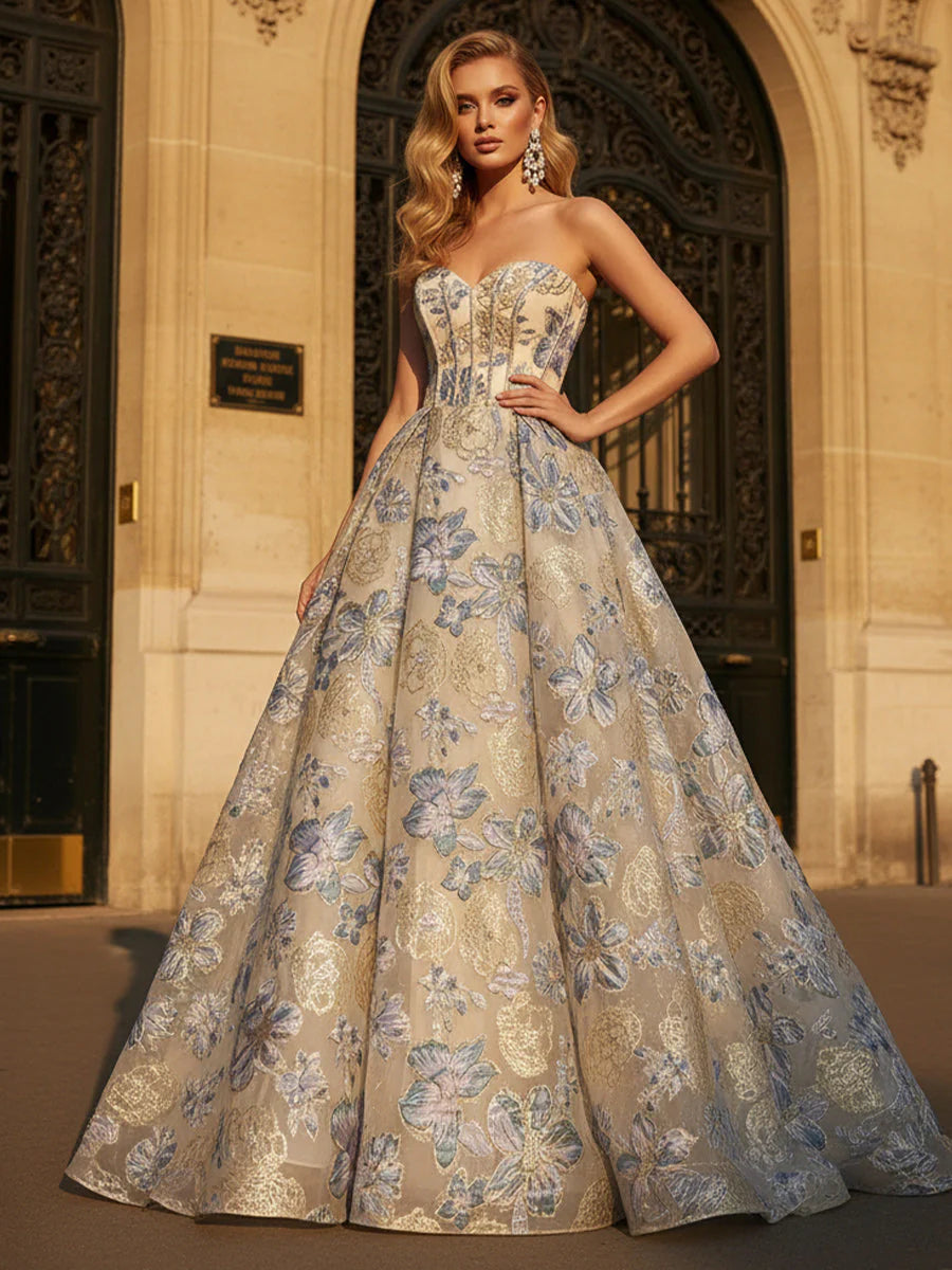 Jacquard A Line Sweetheart Long Prom Dresses