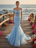 Off the Shoulder Tulle Mermaid Prom Dresses