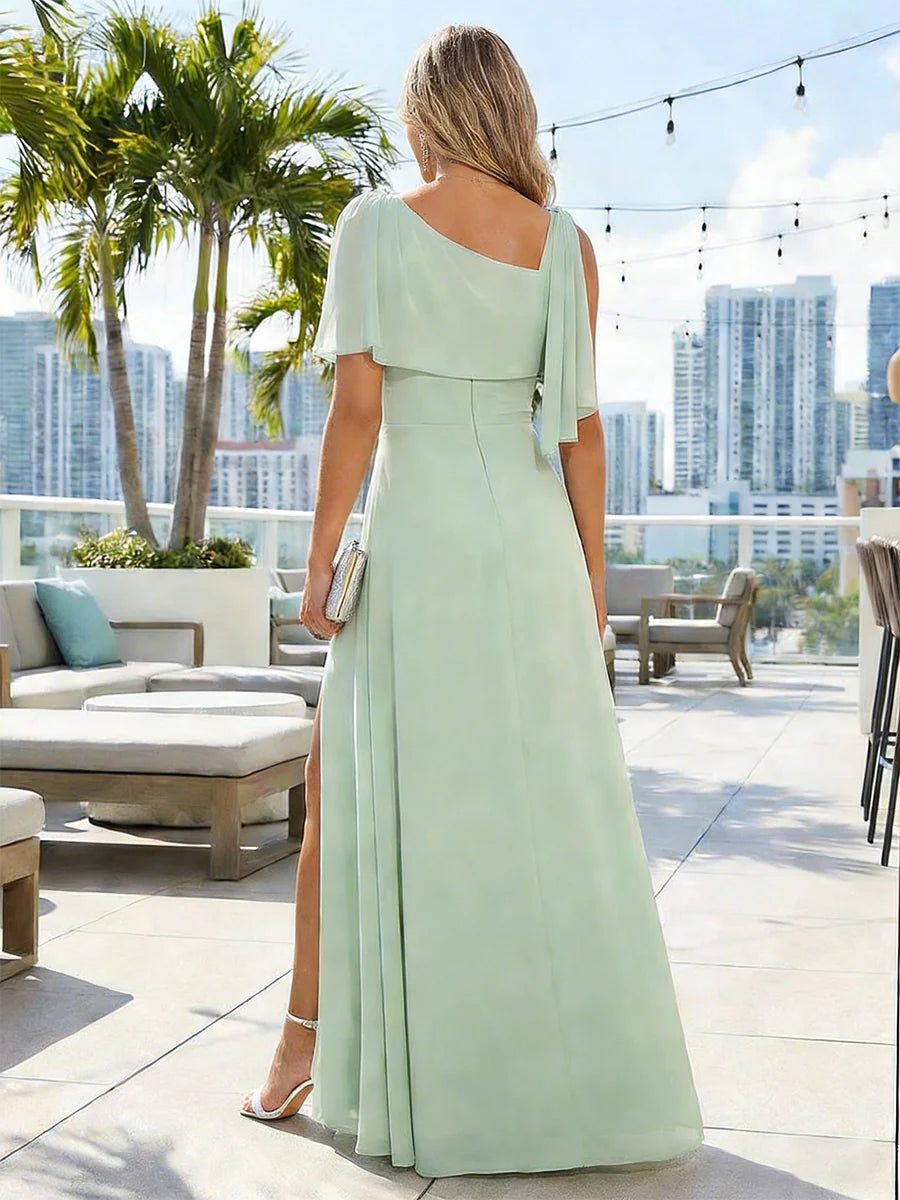Chiffon A Line Crew Neck Sash Bridesmaid Dresses