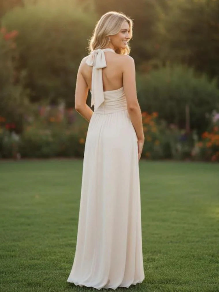 Chiffon Halter Pleated A Line Bridesmaid Dresses
