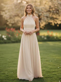 Chiffon Halter Pleated A Line Bridesmaid Dresses