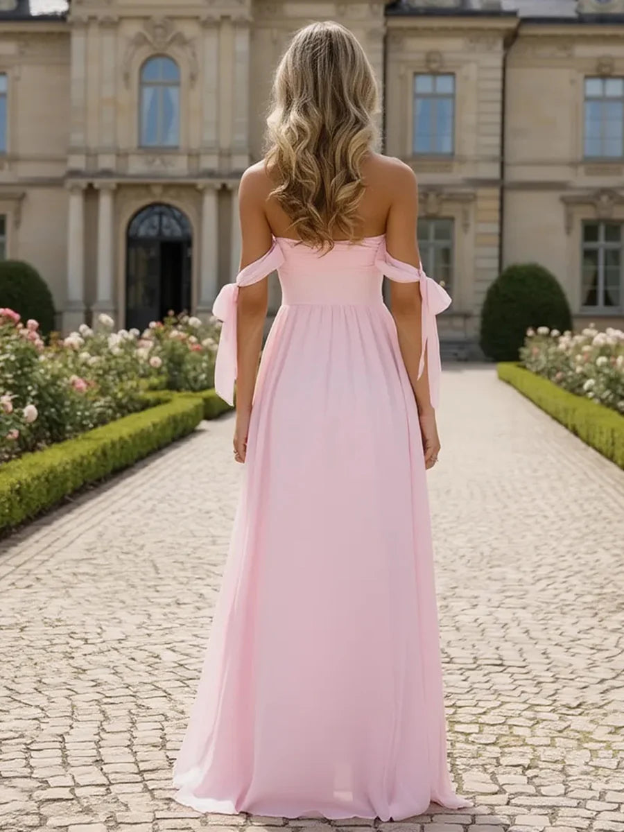 Chiffon Off the Shoulder Bridesmaid Dresses with Slit