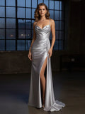 Cowl Neck Satin Mermaid Prom Dresses with Wrap