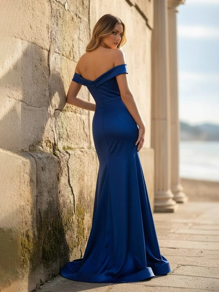 Off the Shoulder Satin Mermaid Prom Dresses