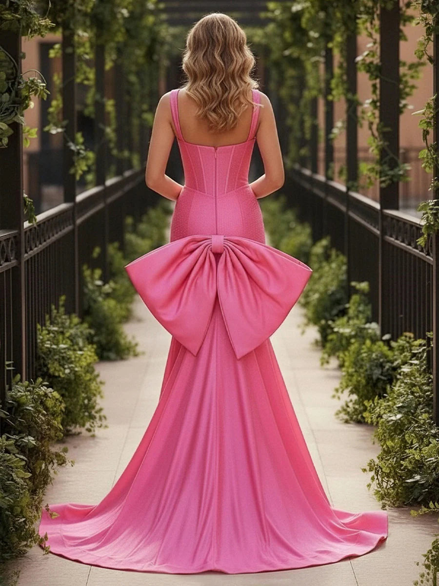 Cowl Neck Mermaid Split Prom Dresses with Bow