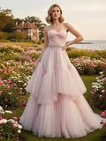 Tulle A Line Sweetheart Tiered Prom Dresses