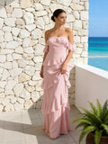 Chiffon Sheath Strapless Tiered Bridesmaid Dresses