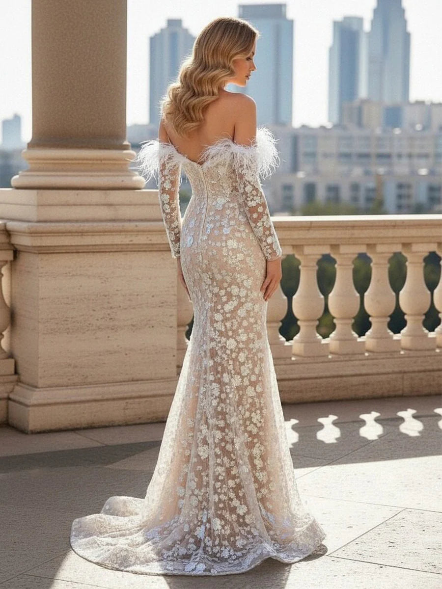 Off the Shoulder Mermaid 3D Flower Applique Prom Dresses