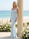 Chiffon Mermaid Square Neck Pleated Bridesmaid Dresses