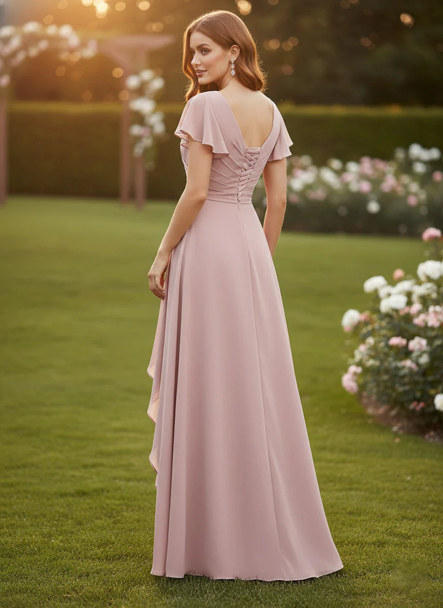 Chiffon A Line V Neck Ruffles Bridesmaid Dresses
