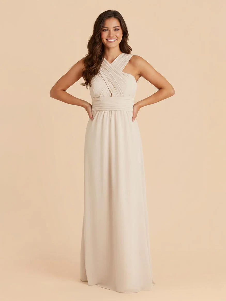 Chiffon Criss Cross A Line Pleated Bridesmaid Dresses