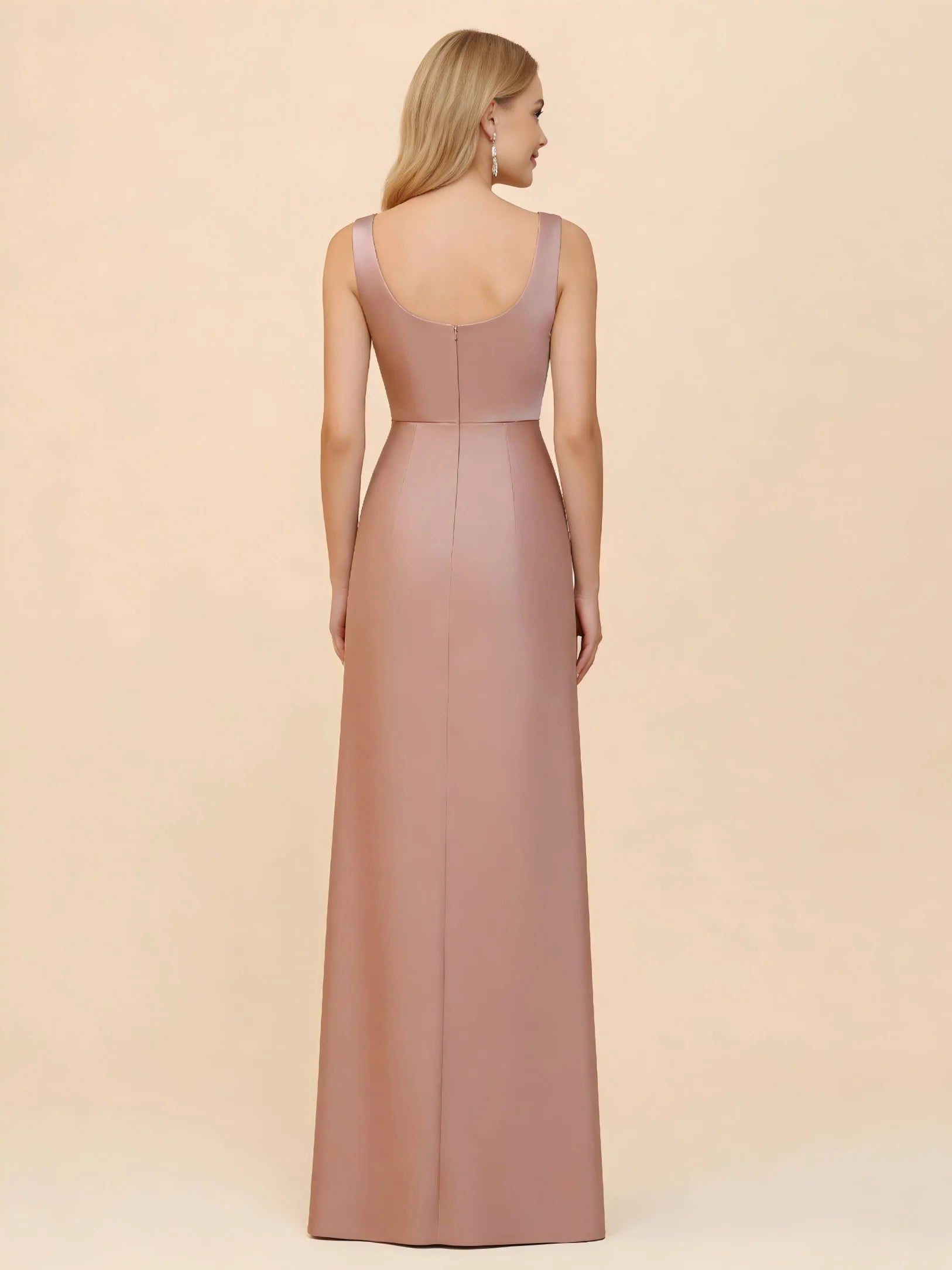 Square Neck Mermaid Satin Bridesmaid Dresses with Slit