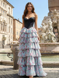 Chiffon A Line Sweetheart Floral Prom Dresses