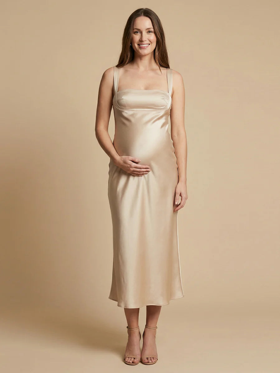 Satin Sheath Square Neck Simple Formal Dresses