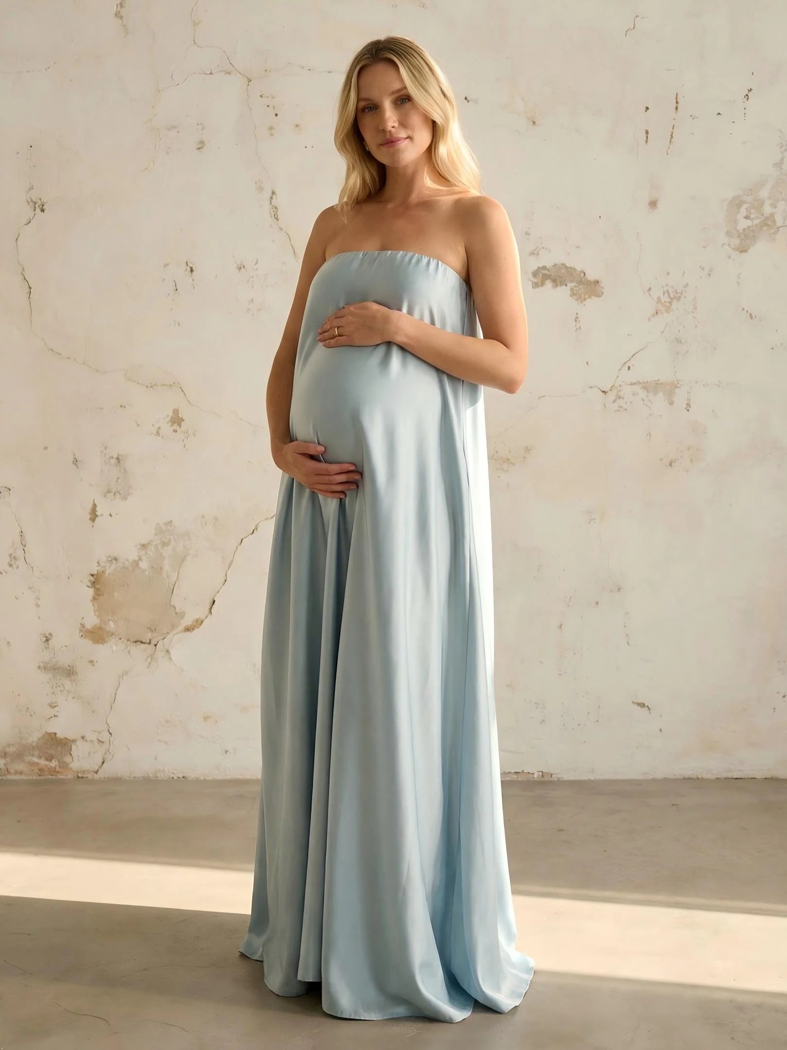 Satin A Line Strapless Simple Formal Dresses