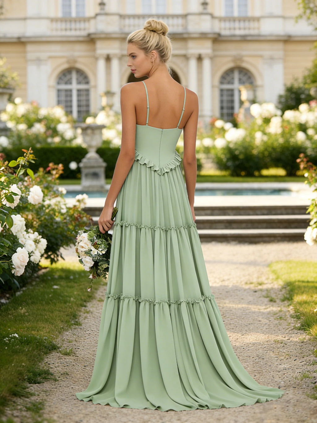 Chiffon A Line V Neck Ruffles Bridesmaid Dresses