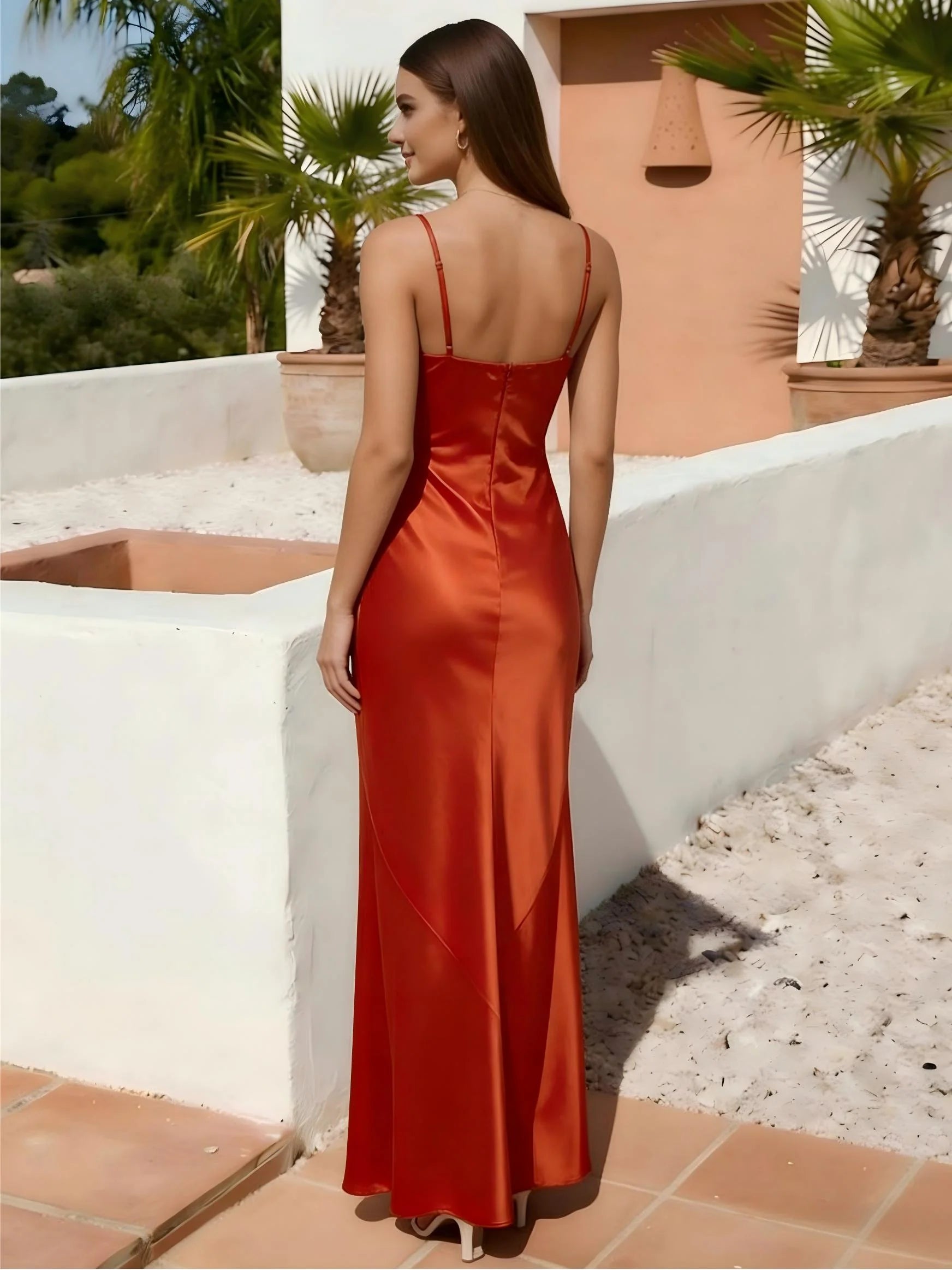 Spaghetti Straps Sheath Satin Wedding Guest Dress with Bow