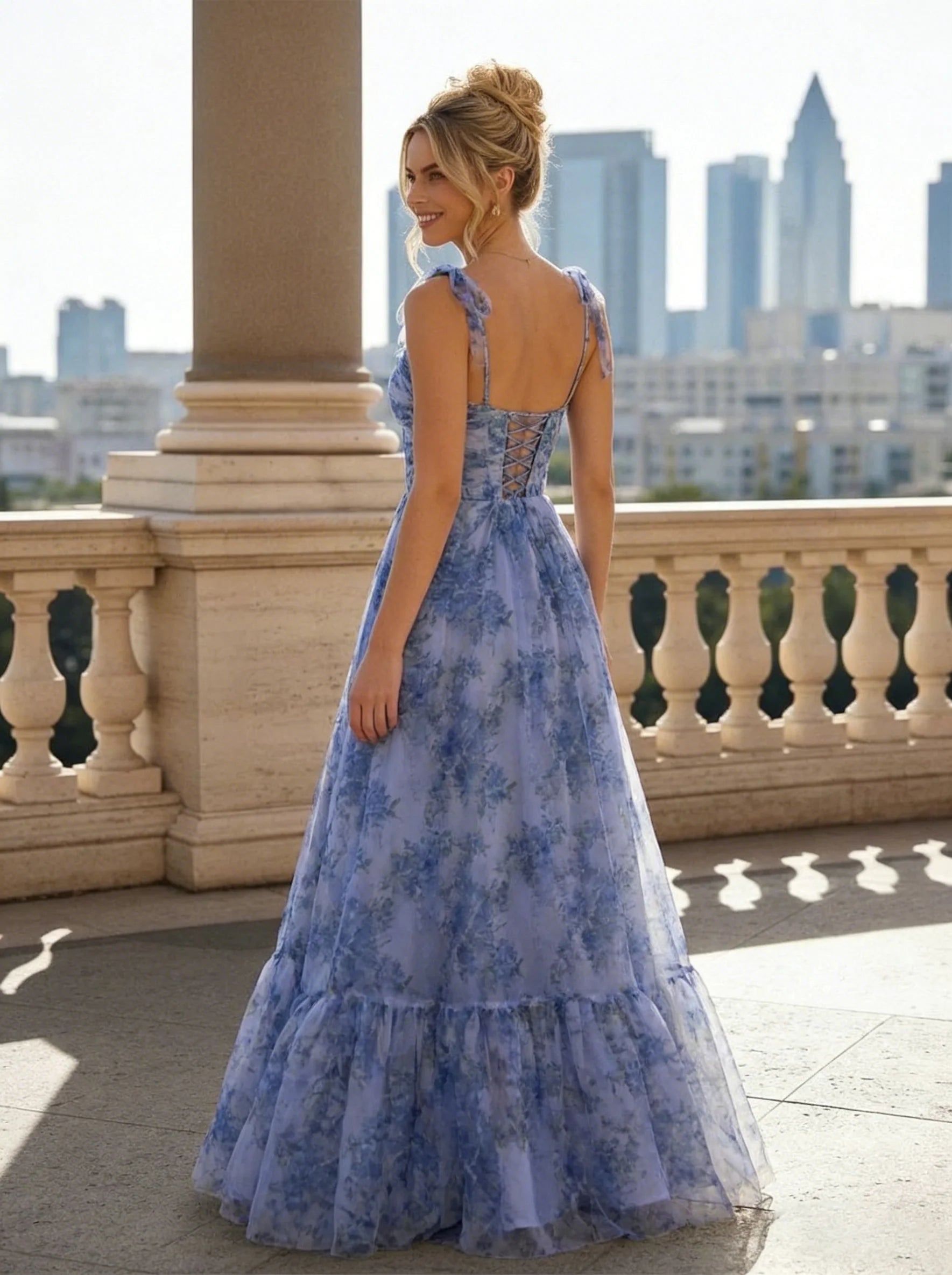 Chiffon A Line Spaghetti Straps Side Slit Prom Dresses