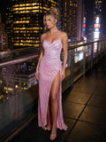 Strapless Bodycon Sequin Prom Dresses with Slit