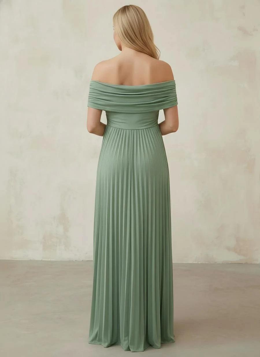 Chiffon A Line Off the Shoulder Pleated Formal Dresses