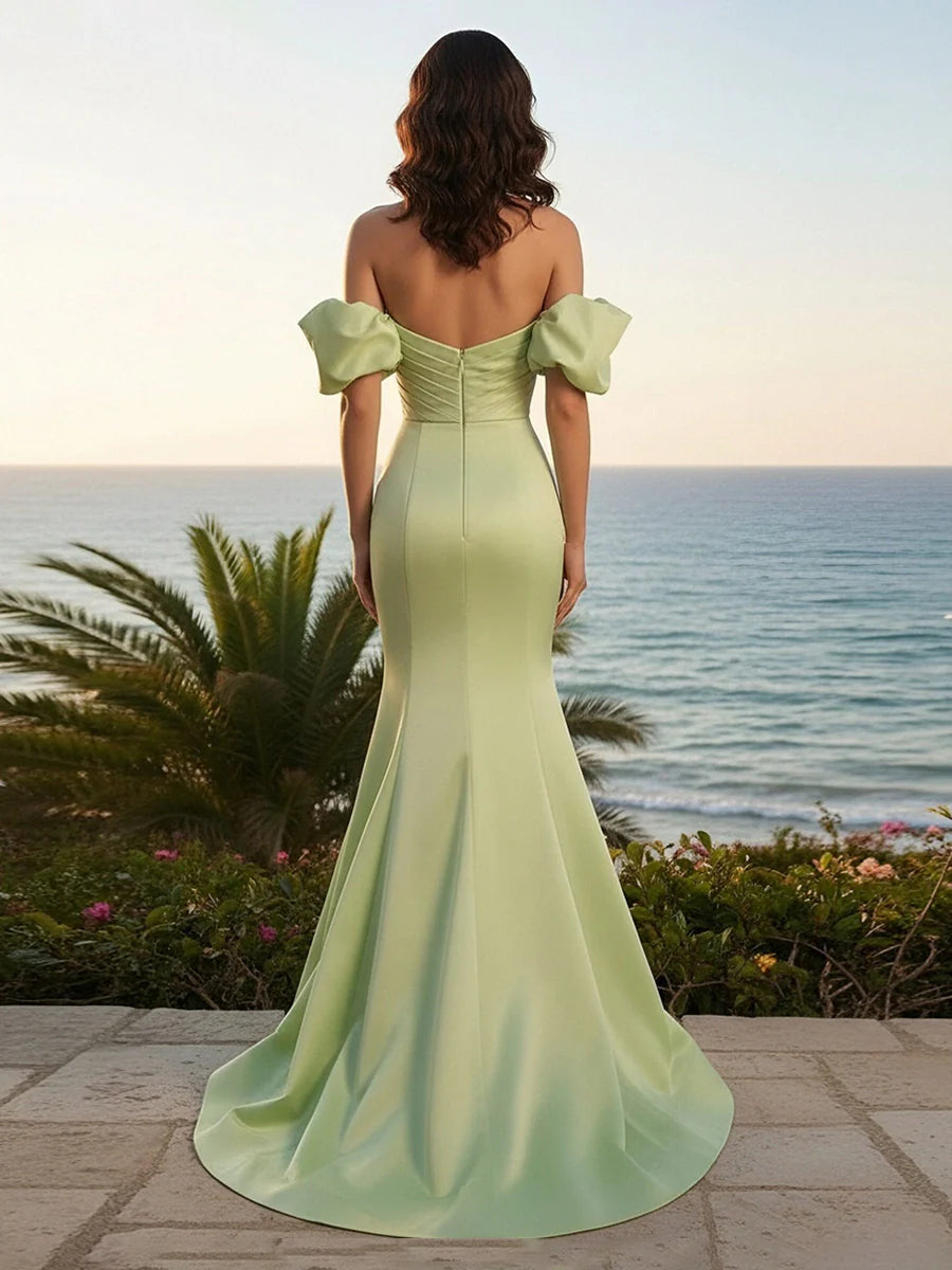 Off the Shoulder Satin Mermaid Prom Dresses