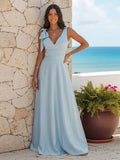 A Line V Neck Sleeveless Formal Dresses with Bow