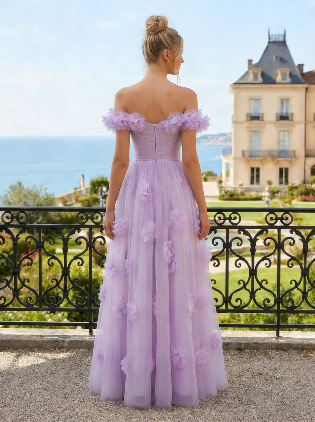 Tulle A Line Sweetheart Floral Prom Dresses