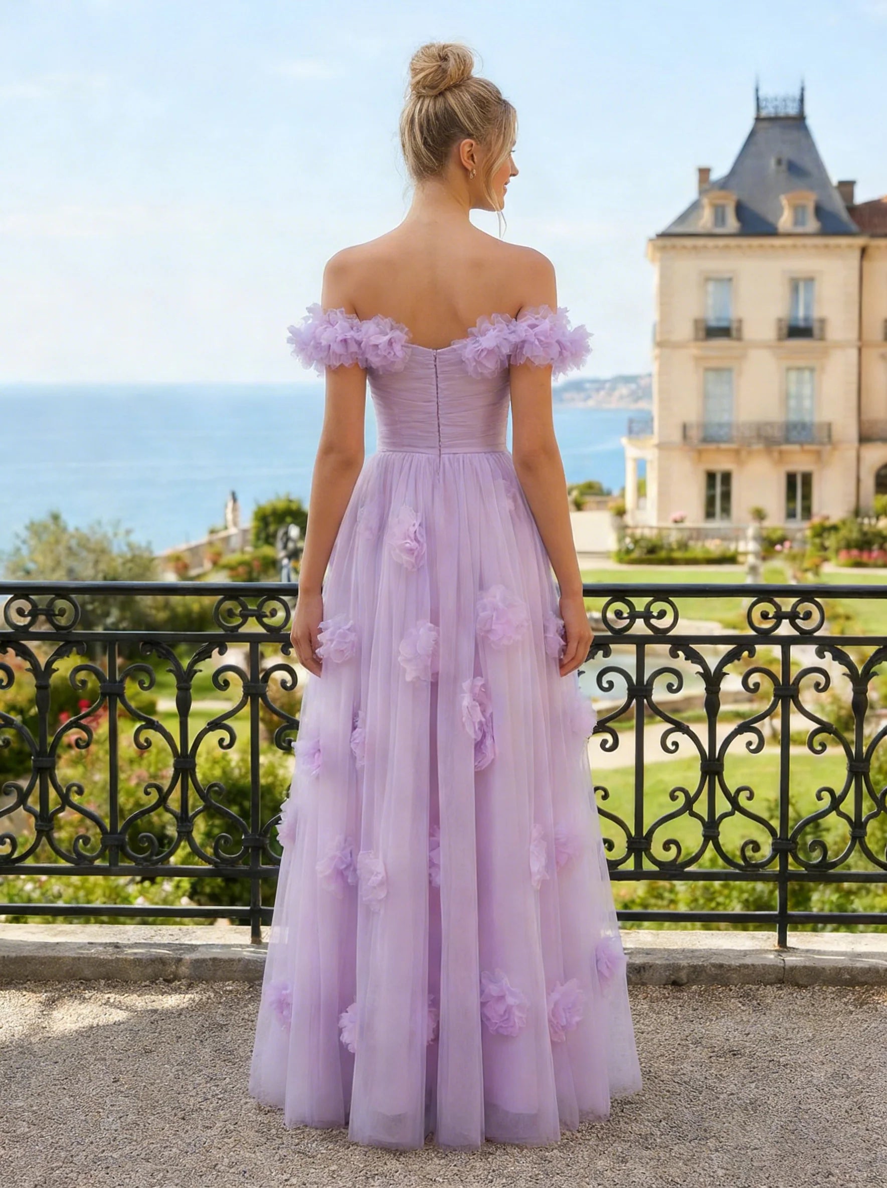 Tulle A Line Sweetheart Floral Prom Dresses