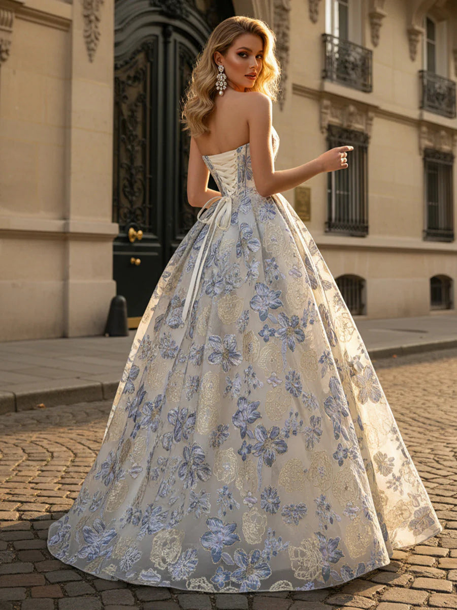 Jacquard A Line Sweetheart Long Prom Dresses