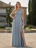 Chiffon One Shoulder Bridesmaid Dresses with Slit