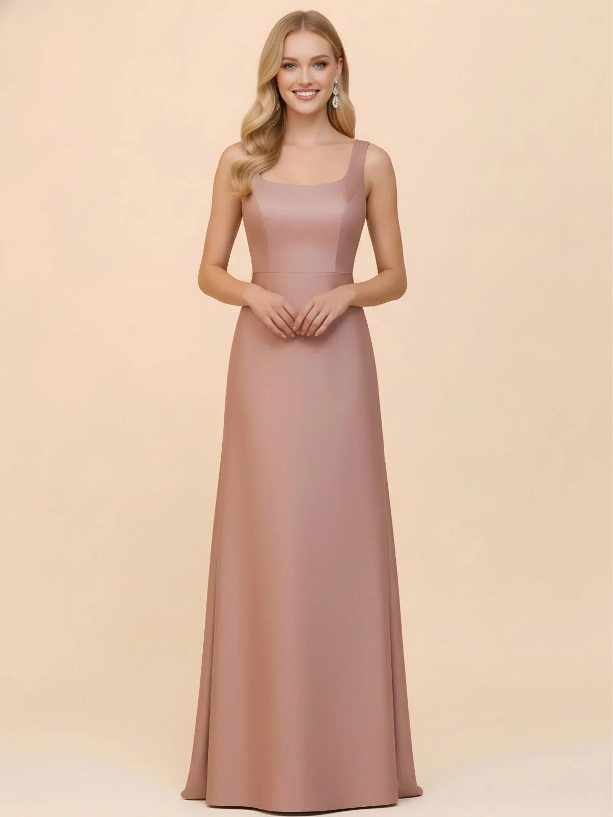 Square Neck Mermaid Satin Bridesmaid Dresses with Slit