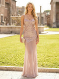 Spaghetti Straps Sequin Tulle Mermaid Prom Dresses