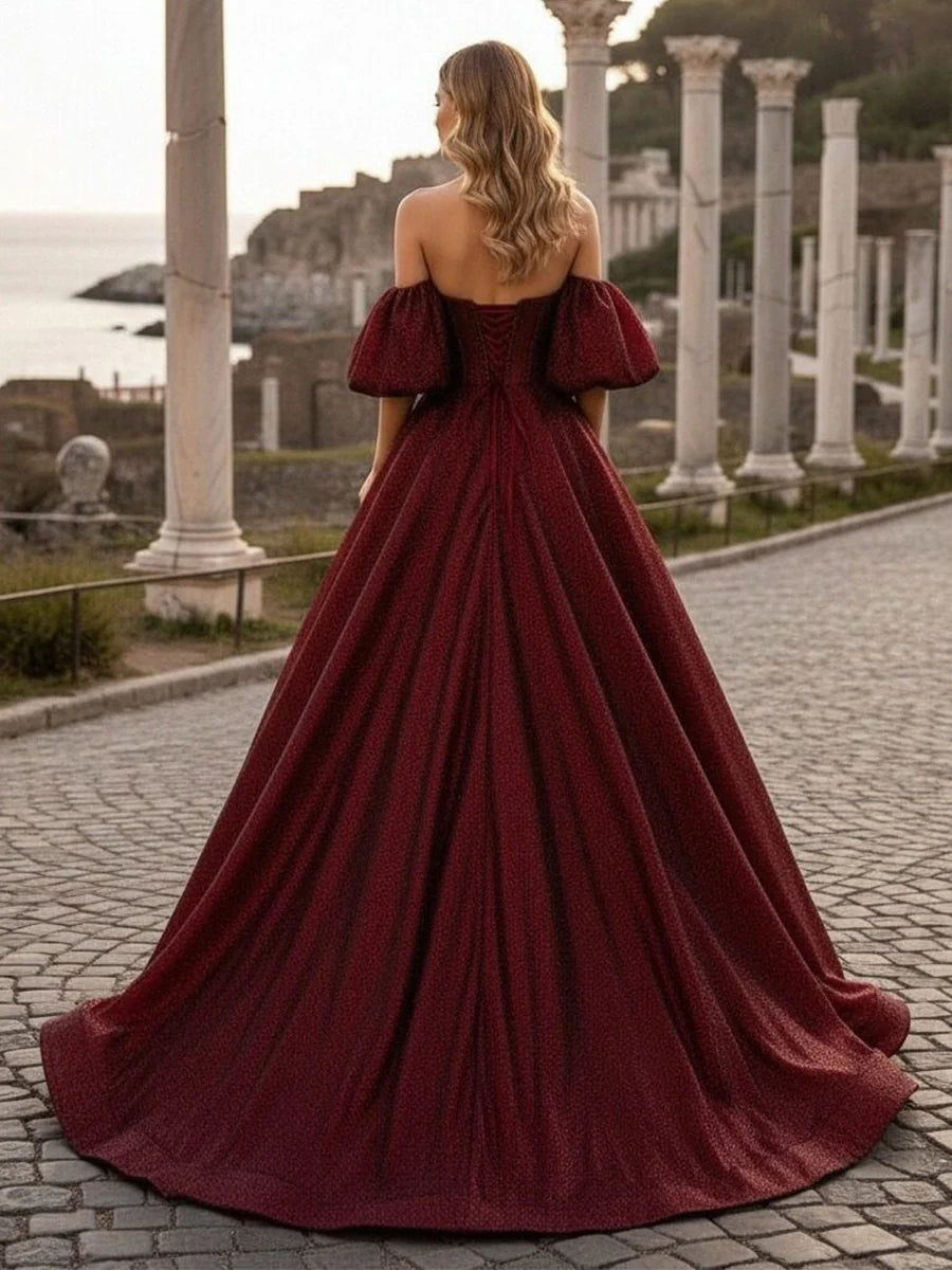 Taffla Ball Gown Off the Shoulder Rhinestone Prom Dresses