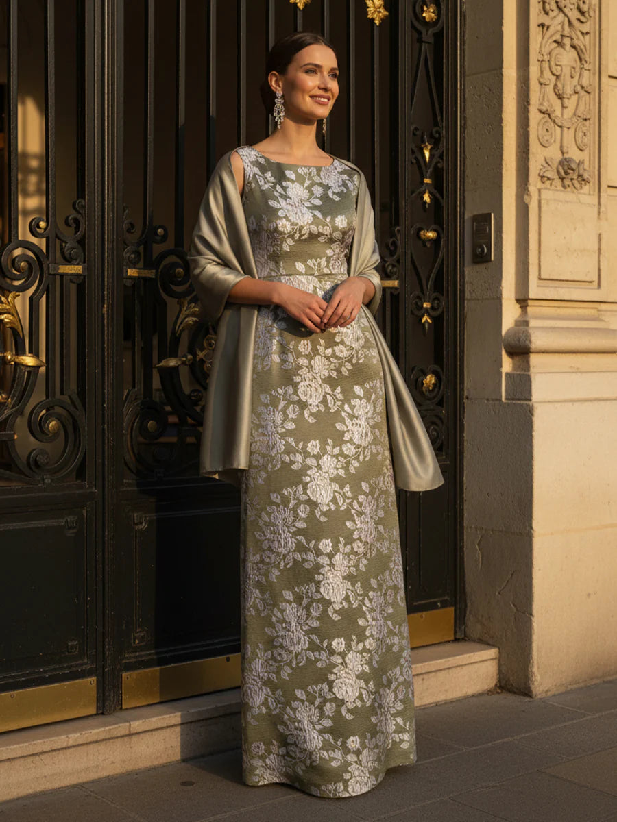 Boat Neck Jacquard Mother of the Bride Dresses