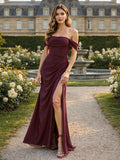 Chiffon Off Shoulder Bodycon Bridesmaid Dresses with Slit