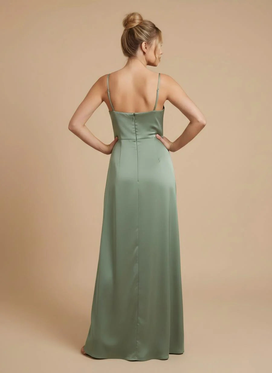 Satin A Line Spaghetti Straps Simple Formal Dresses