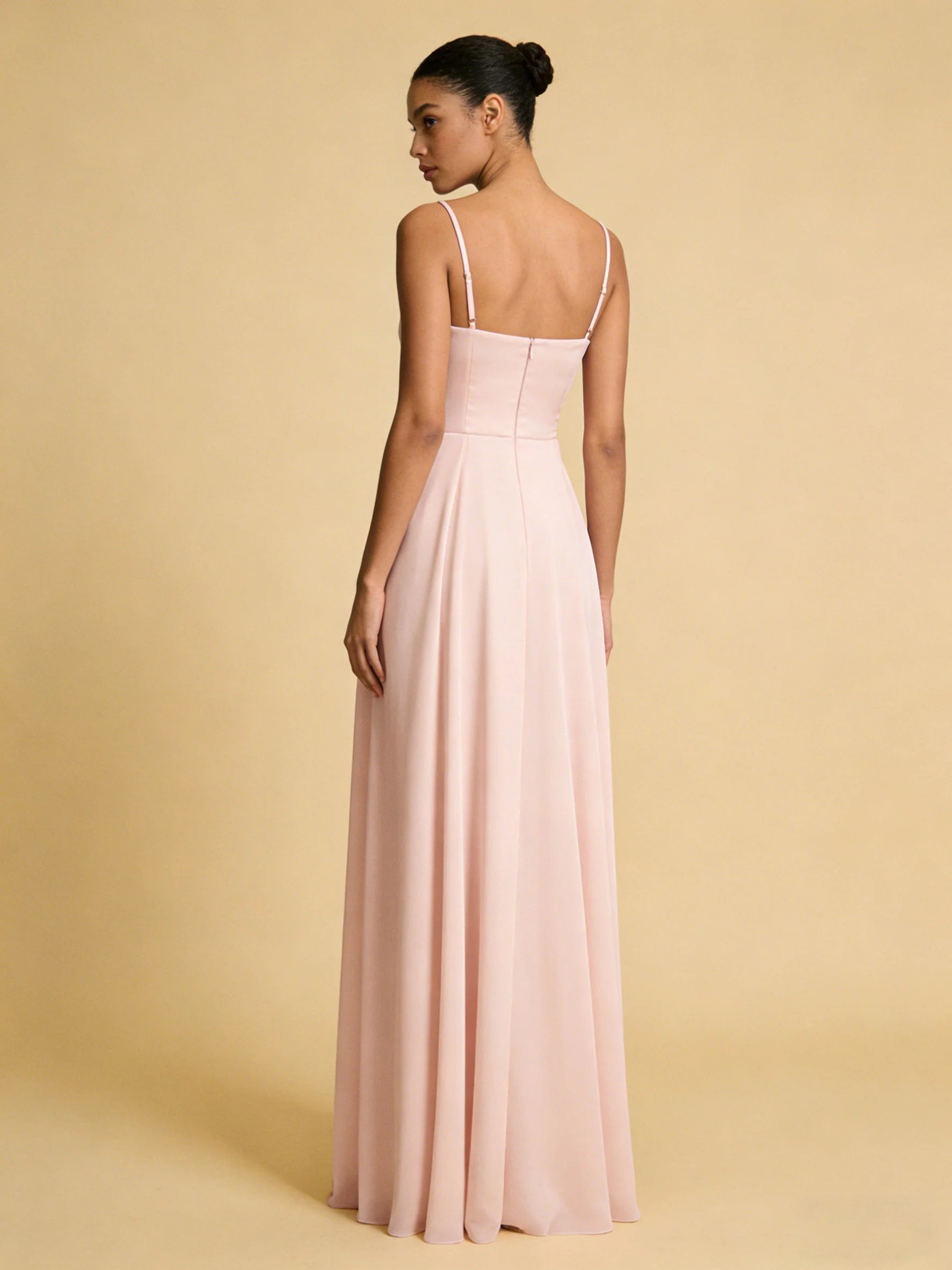 Chiffon A Line Spaghetti Straps Side Slit Bridesmaid Dresses