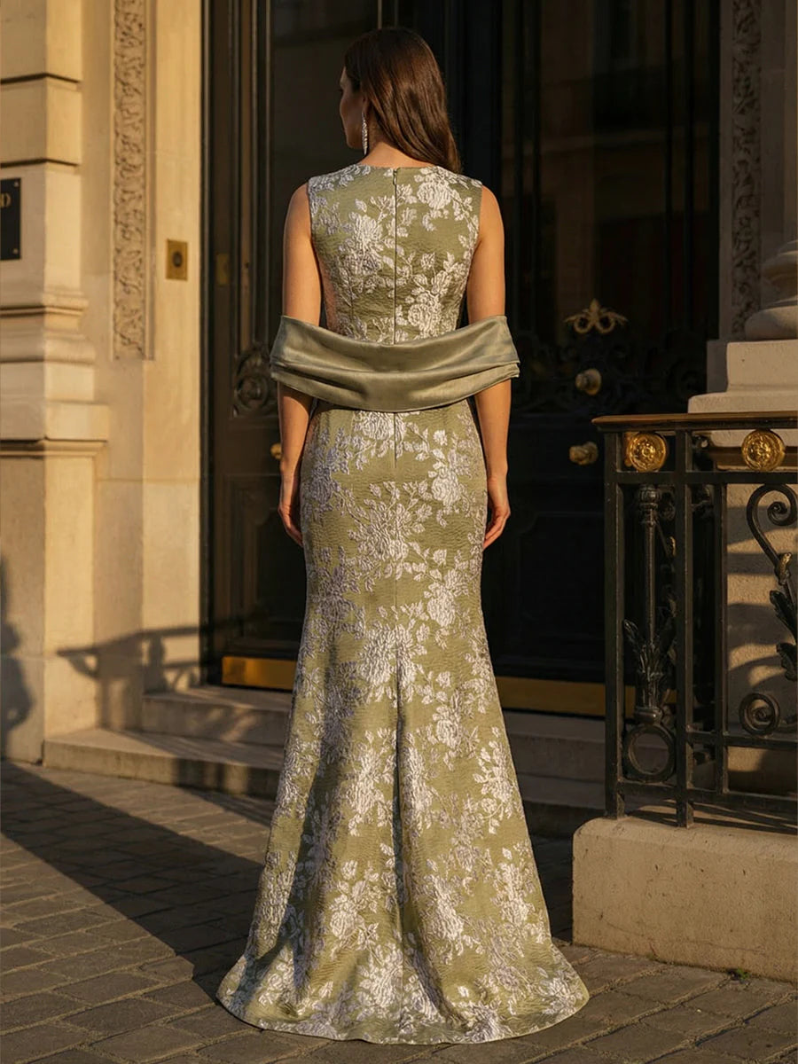 Boat Neck Jacquard Mother of the Bride Dresses