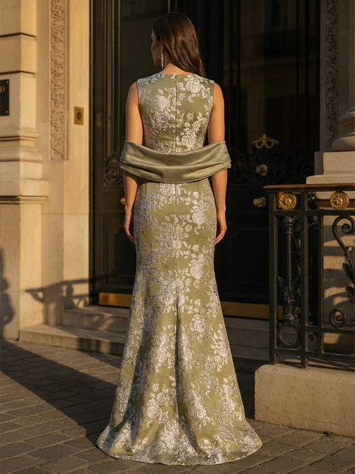 Boat Neck Jacquard Mother of the Bride Dresses