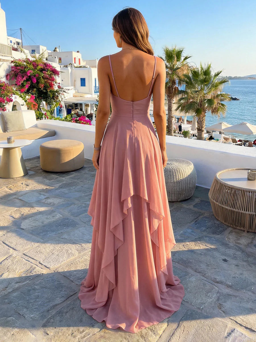 Chiffon A Line Spaghetti Straps Irregular Bridesmaid Dresses