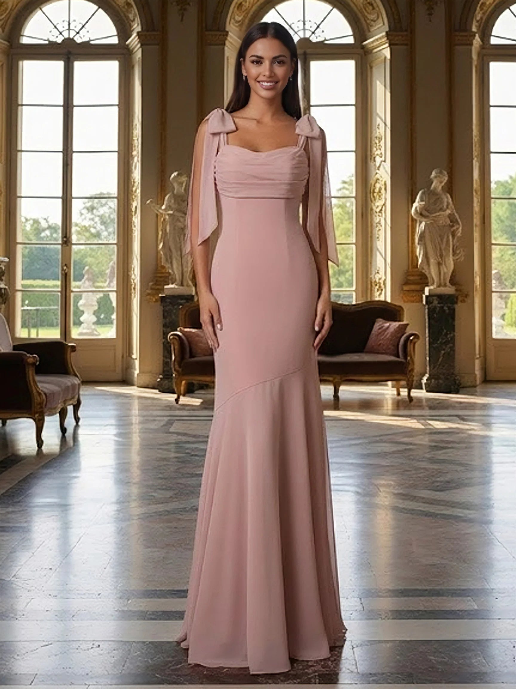 Spaghetti Straps Chiffon Pleated Mermaid Bridesmaid Dresses
