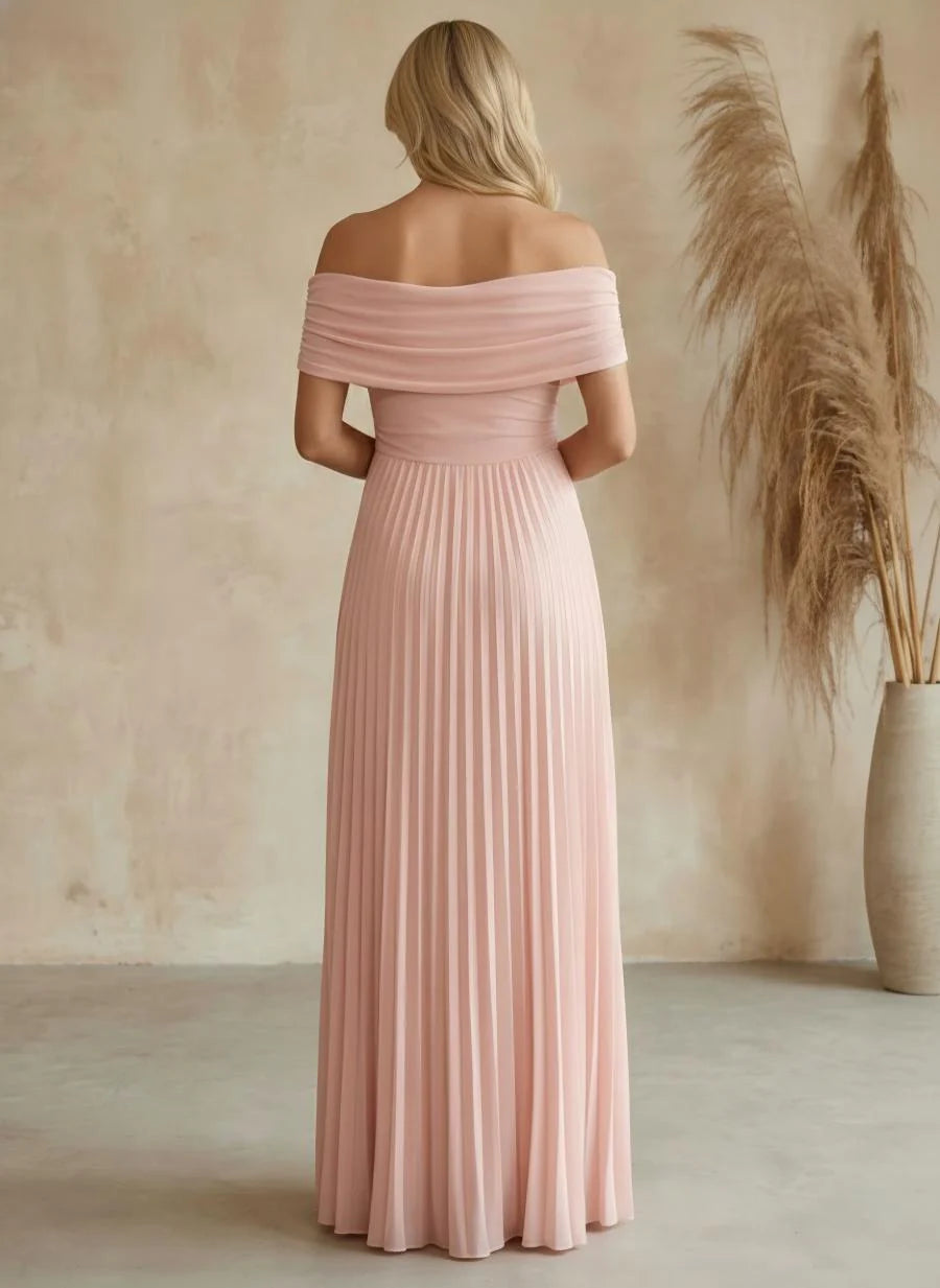 Chiffon A Line Off the Shoulder Pleated Formal Dresses