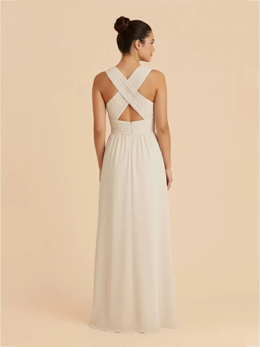 Chiffon Criss Cross A Line Pleated Bridesmaid Dresses