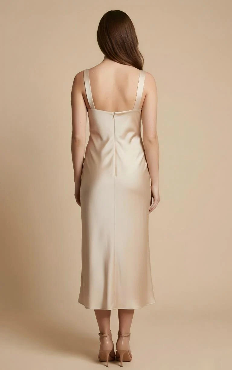 Satin Sheath Square Neck Simple Formal Dresses