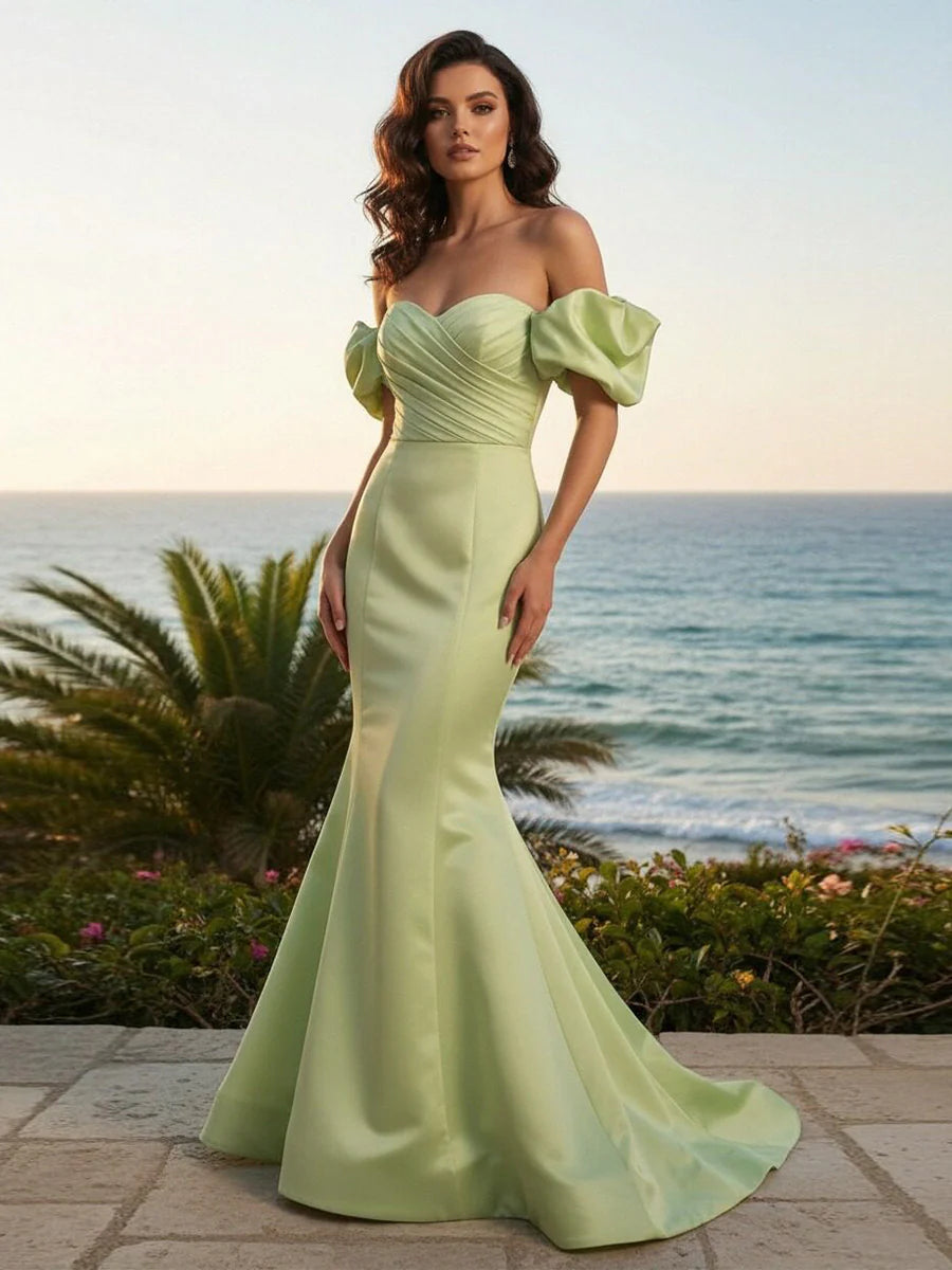 Off the Shoulder Satin Mermaid Prom Dresses