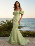 Off the Shoulder Satin Mermaid Prom Dresses