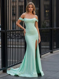 Off the Shoulder Mermaid Prom Dresses with Slit